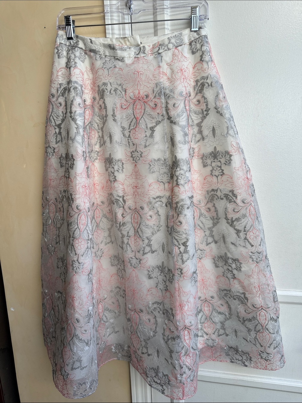 Kay Unger Pale Pink and Gray A-Line Midi Skirt